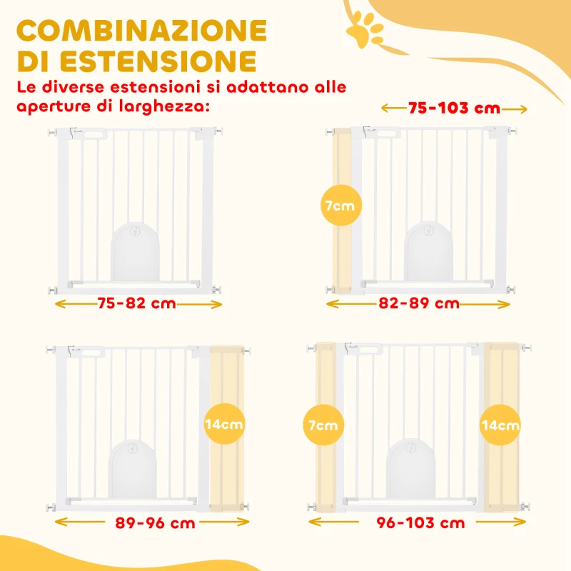 PawHut Cancellino per Cani Regolabile con Porta Piccola e Chiusura Automatica, 75-103x76cm, Bianco