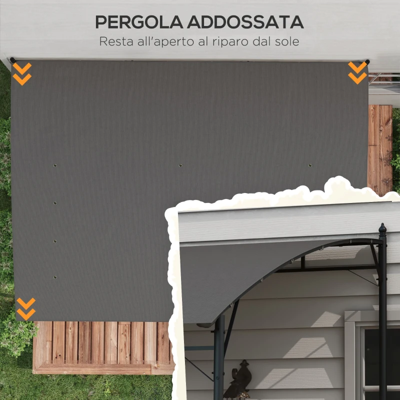 Outsunny Pergola Gazebo con 12 Fori di Drenaggio, in Metallo e Poliestere, 400x296x200/262 cm, Grigio Scuro