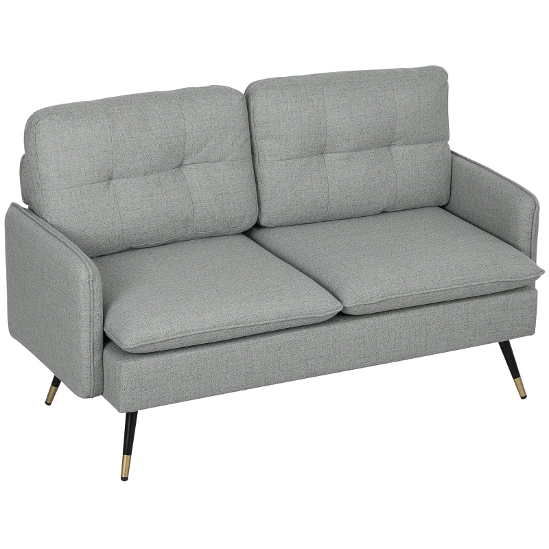 HOMCOM Modern Two Seater Sofa, Button Tufted Loveseat with Cushions and Steel Legs for Living Room, Guest Room, Grey