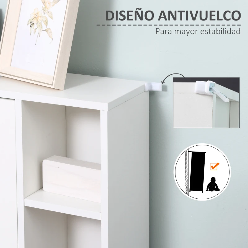 kleankin Armario de Suelo para Baño de Madera con 8 Compartimentos Abiertos y 1 Puerta con Estantes Ajustables Mueble Auxiliar Multiusos para Cocina Salón 71x22x100 cm Blanco