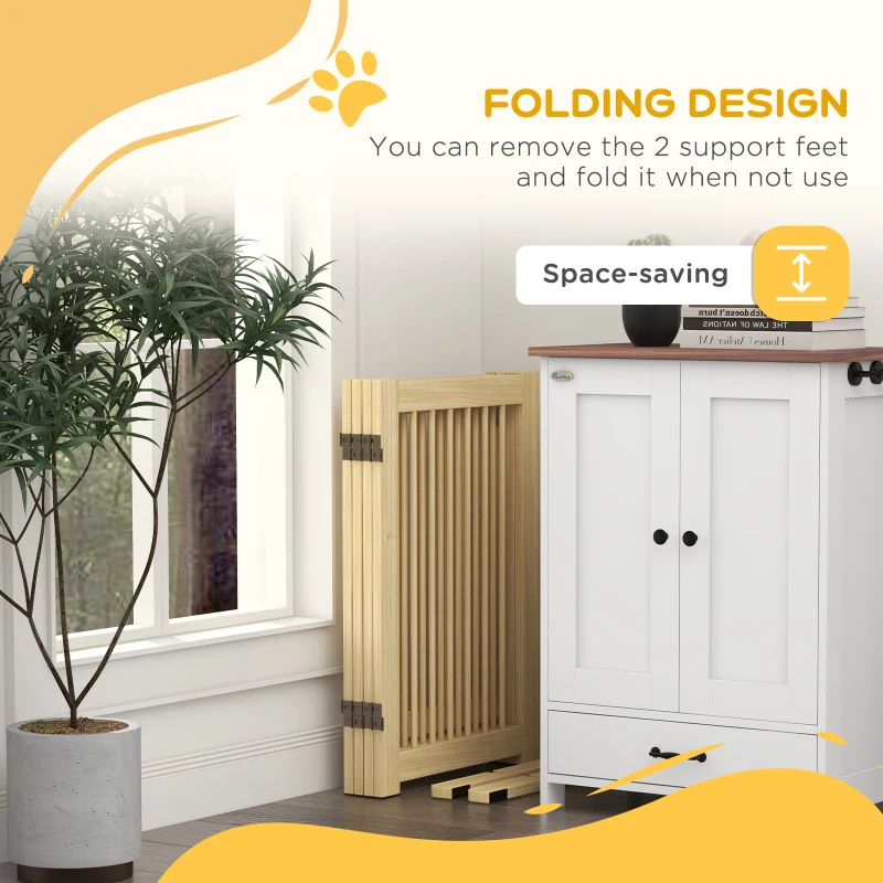 PawHut Wolnostojąca bramka dla psów, 4 panele, elastyczna, z drewna sosnowego, 204 dł. x 36 szer. x 75 wys. cm, kolor naturalny