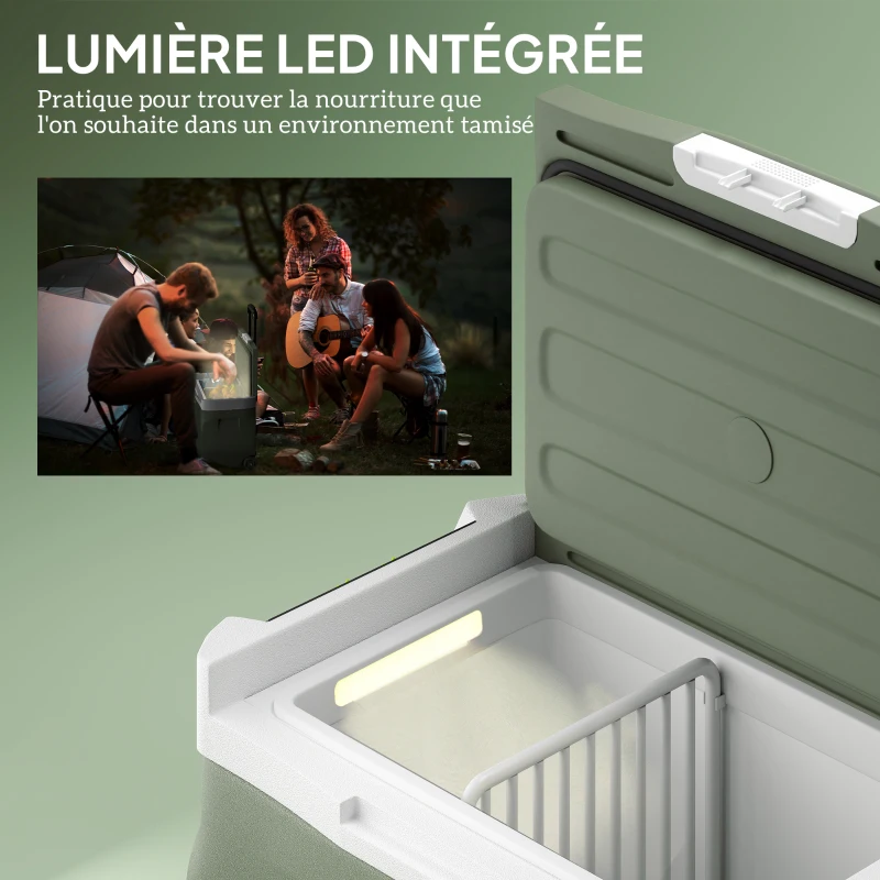 Outsunny Glacière électrique portable 40 L réfrigérateur de voiture portable modes ECO/MAX poignée télescopique 61x39x49,5cm gris