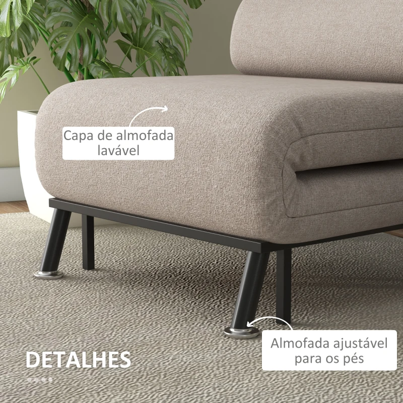 HOMCOM Sofá Cama Individual Dobrável Estofado em Linho com Encosto Ajustável em 5 Níveis e Almofada Acolchoada 75x70x75 cm Bege