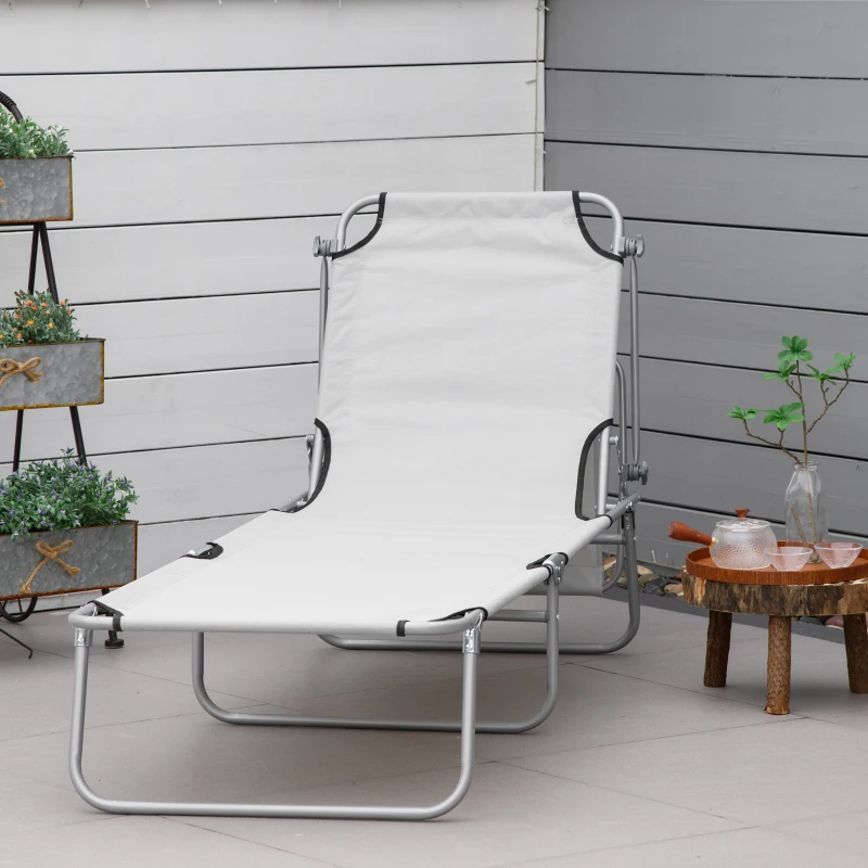 Outsunny Leżanka słoneczna, ogrodowa, do wellness, na plażę, składana, z ochroną przed słońcem, 187 x 58 x 36 cm, Szara