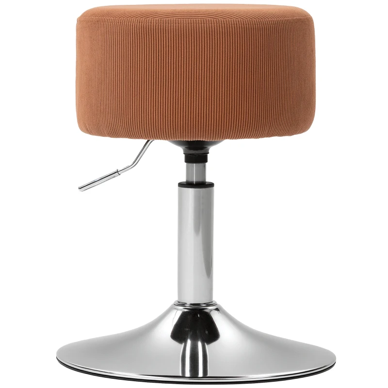 HOMCOM Taburete Alto de Cocina Regulable en Altura 52-66 cm Tapizado en Pana Giratorio en 360° Marrón