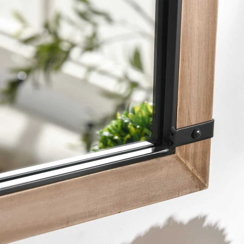 HOMCOM Espejo Decorativo de Pared de Madera 93x60 cm Espejo de Ventana con 2 Ganchos Estilo Vintage para Salón Dormitorio Comedor Entrada Marrón