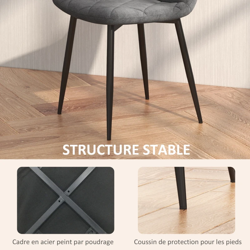 HOMCOM Lot de 4 chaises de salle à manger rembourrées avec dossier haut, pieds en acier et tissu effet velours, gris