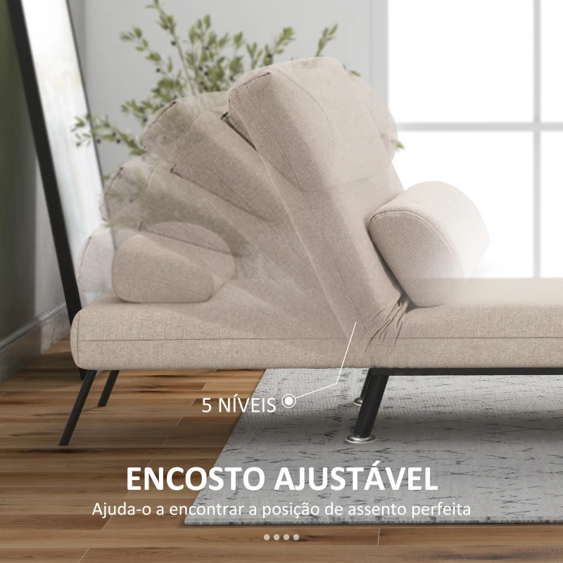 HOMCOM Sofá Cama Individual Dobrável Estofado em Linho com Encosto Ajustável em 5 Níveis e Almofada Acolchoada 75x70x75 cm Bege