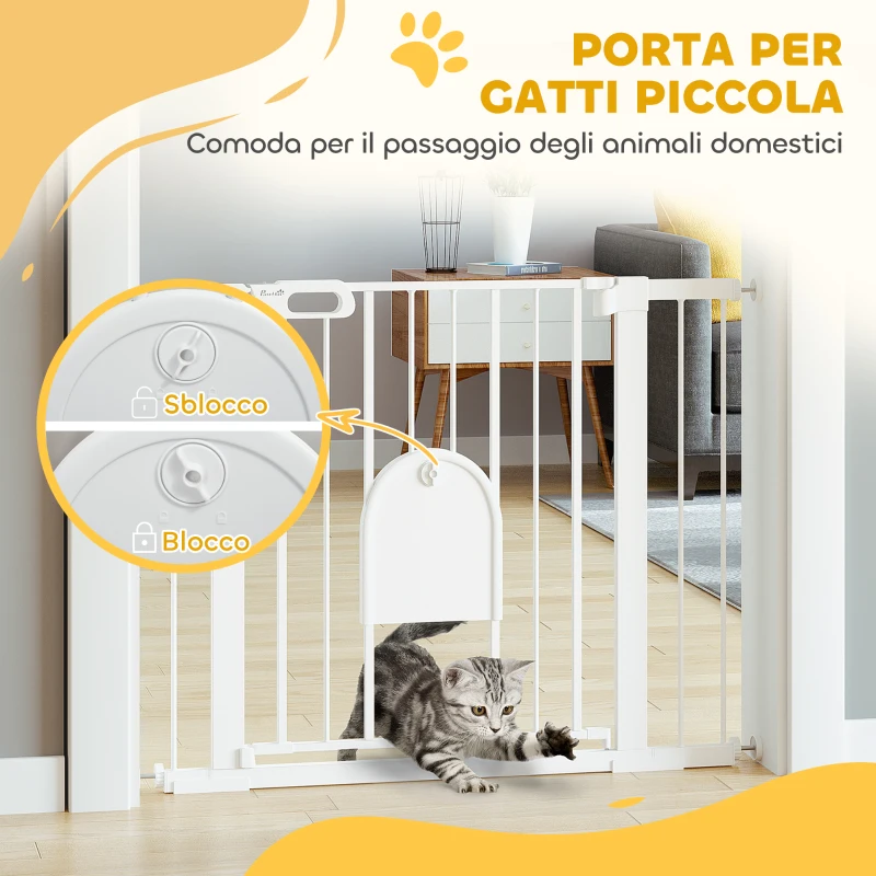 PawHut Cancellino per Cani Regolabile con Porta Piccola e Chiusura Automatica, 75-103x76cm, Bianco