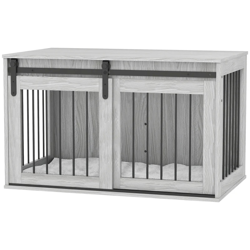 PawHut 98cm Dog Crate Furniture with Removable Cushion for Large Dogs - Grey