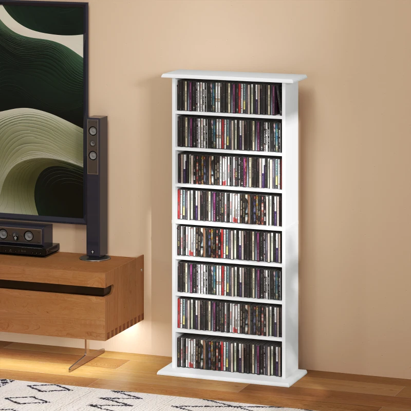 HOMCOM Rangements pour CD et DVD avec 8 compartiments et 6 étagères réglables, capacité max. 360 CD/185 DVD et Blu-ray, blanc(m-9)