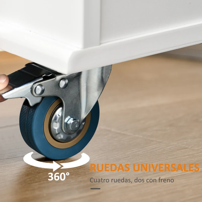 HOMCOM Isla de Cocina con Ruedas Carrito de Servicio con Encimera Extensible Cajones Barra y Especiero 128,8x75,5x92,5 cm Blanco