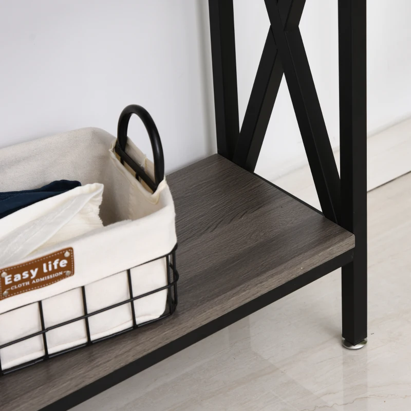 HOMCOM Mesa Consola Estilo Industrial Vintage con 3 Estantes y Marco Metálico para Entrada Pasillo 120x23,5x75 cm Gris y Negro