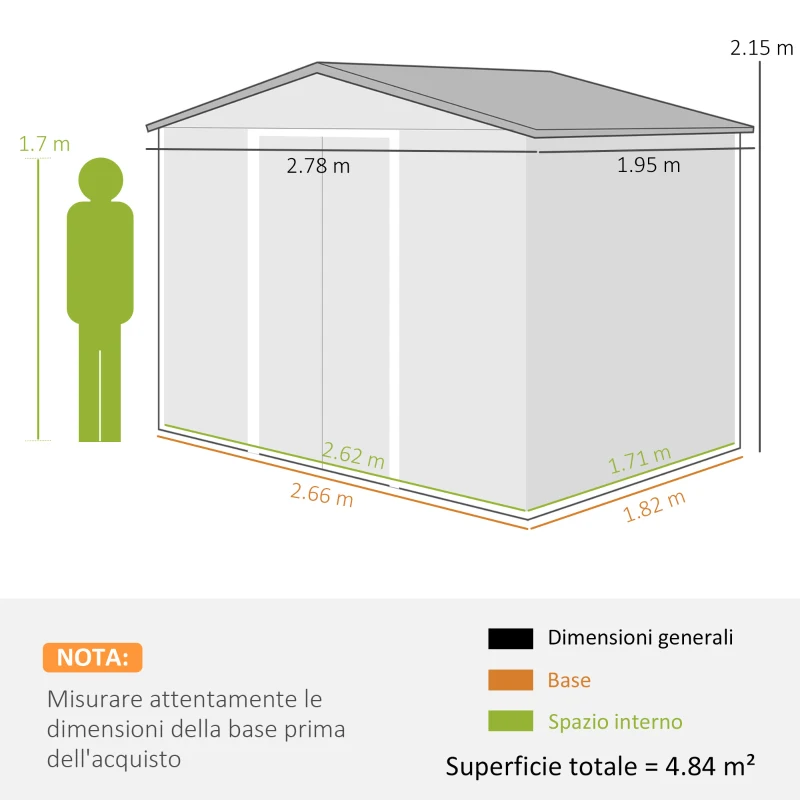 Outsunny Casetta da Giardino in Acciaio Effetto Legno e Doppie Porte Scorrevoli, 278x195x215 cm, Marrone