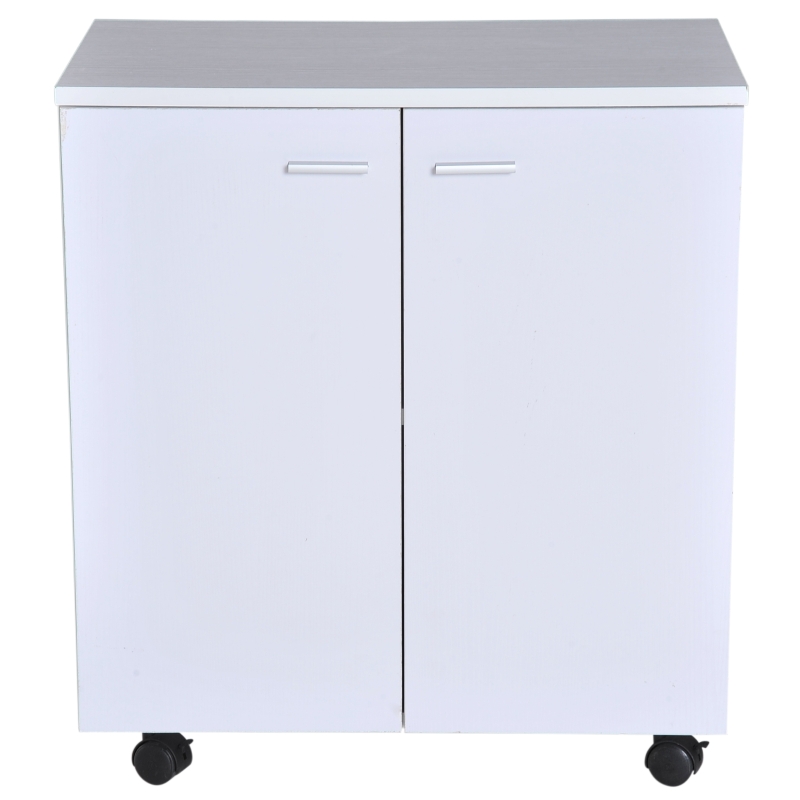 HOMCOM Mesa Armario Movil Mueble TV de Madera Con Ruedas y 2 Puertas Consola Cajonera 60x35x65cm