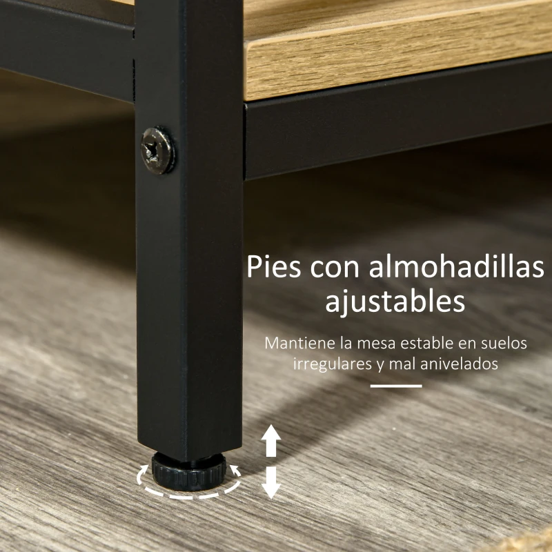 HOMCOM Mesa de Entrada con 2 Cajones y 2 Estantes de Almacenamiento Marco de Acero 100x35x79,2 cm Roble