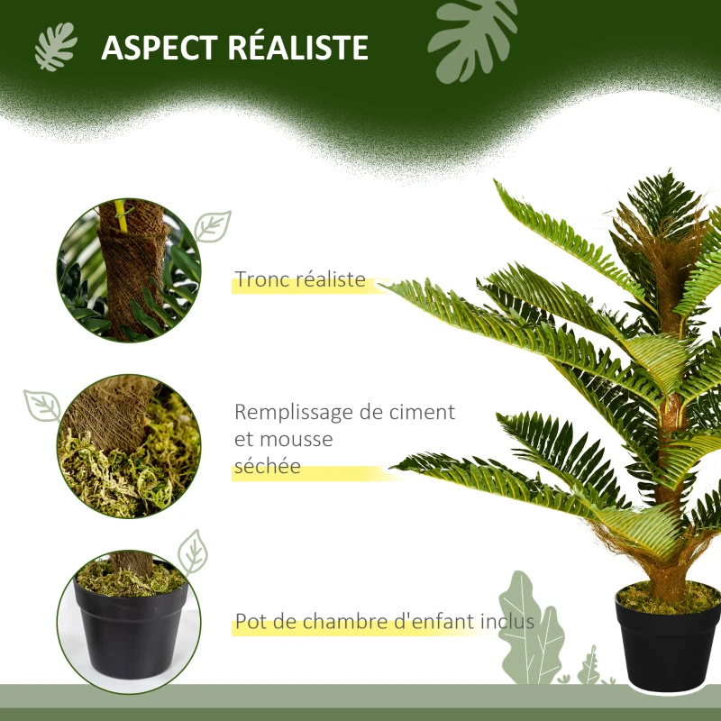 HOMCOM Plante artificielle palmier 85 cm avec 18 grandes feuilles grand réalisme pot inclus