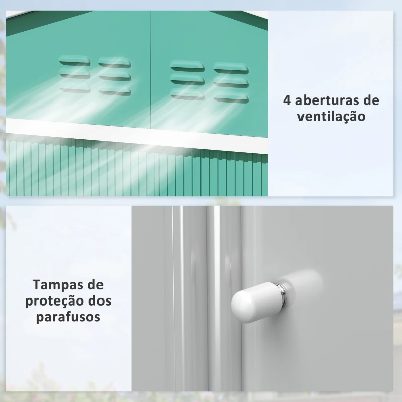 Outsunny Abrigo de Jardim 4,9 m² 277x195x192cm Abrigo Metálico para Armazenamento de Ferramentas com Base Incluída (Chão não Incluído) Verde Escuro