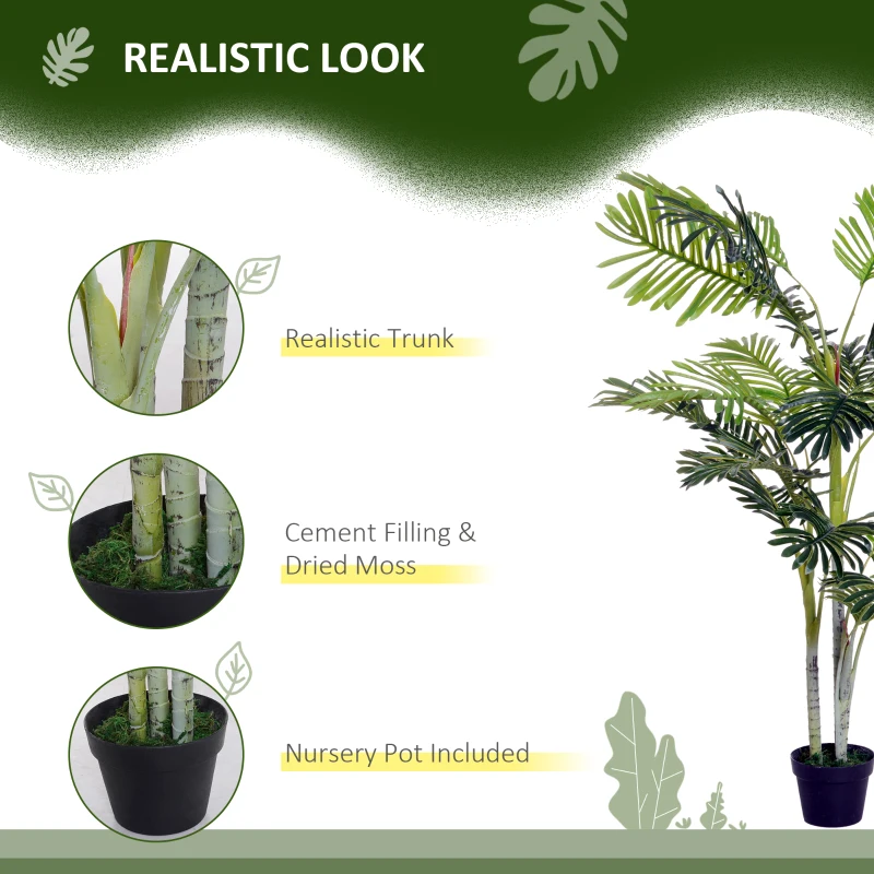 Outsunny Planta Artificial Palmera 150 cm con Maceta y Musgo para Decoración Interior Salón Oficina Ø18x150 cm Verde