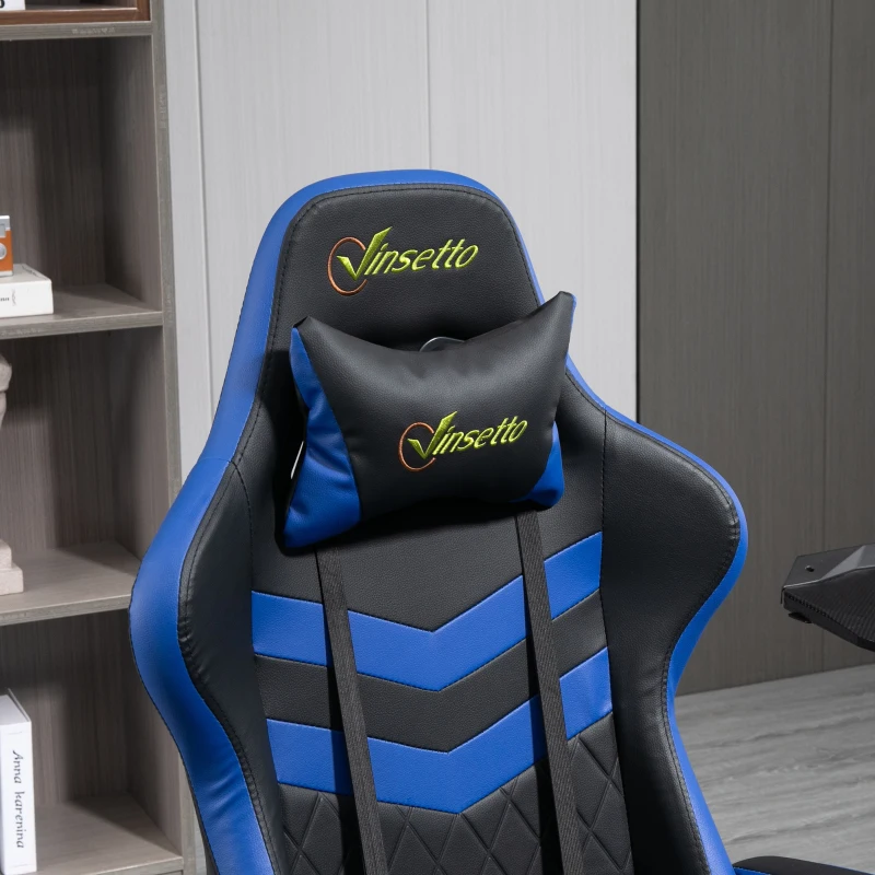 Vinsetto Silla Gaming Altura Regulable Basculante con Reposacabezas Cojín Lumbar 61x70x121-129 cm Azul