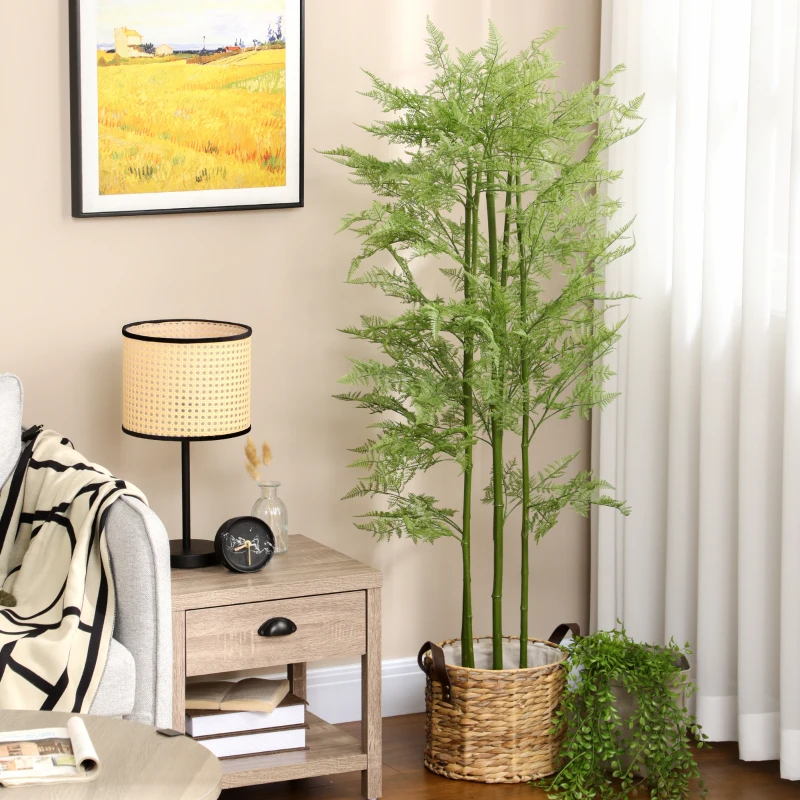 HOMCOM Plante artificielle hauteur 155 cm bambou artificiel avec 28 feuilles grand réalisme en plastique pot inclus