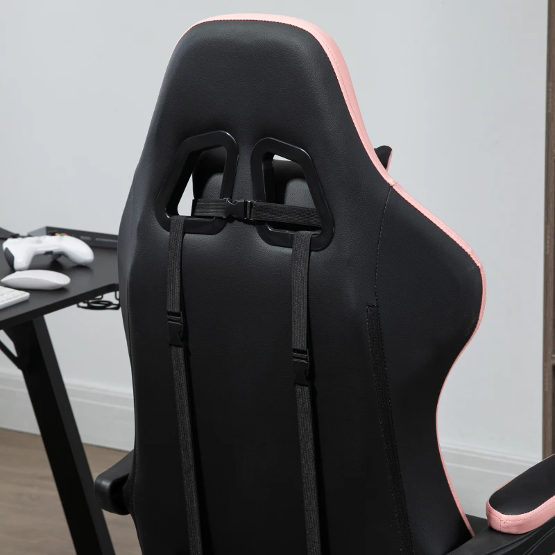 Vinsetto Computer Gaming Chair, PU Leather Desk Chair with Footrest, Swivel Task Chair with 135° Reclining Back and Lumbar Support, PC Chair for Adults, Black and Pink