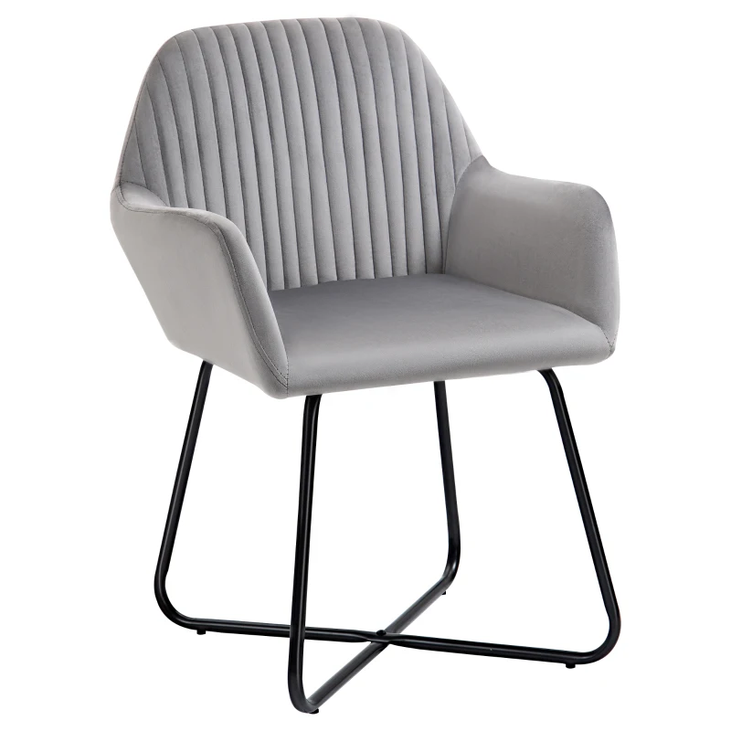 HOMCOM Sillón de Salón Tapizado en Terciopelo con Asiento Acolchado Base Metálica Cruzada Gris