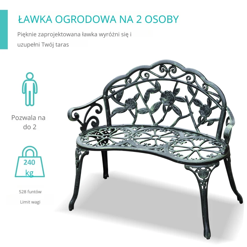 Outsunny ławka ogrodowa ławka parkowa ławka ogród meble ogrodowe 2-osobowa, metal