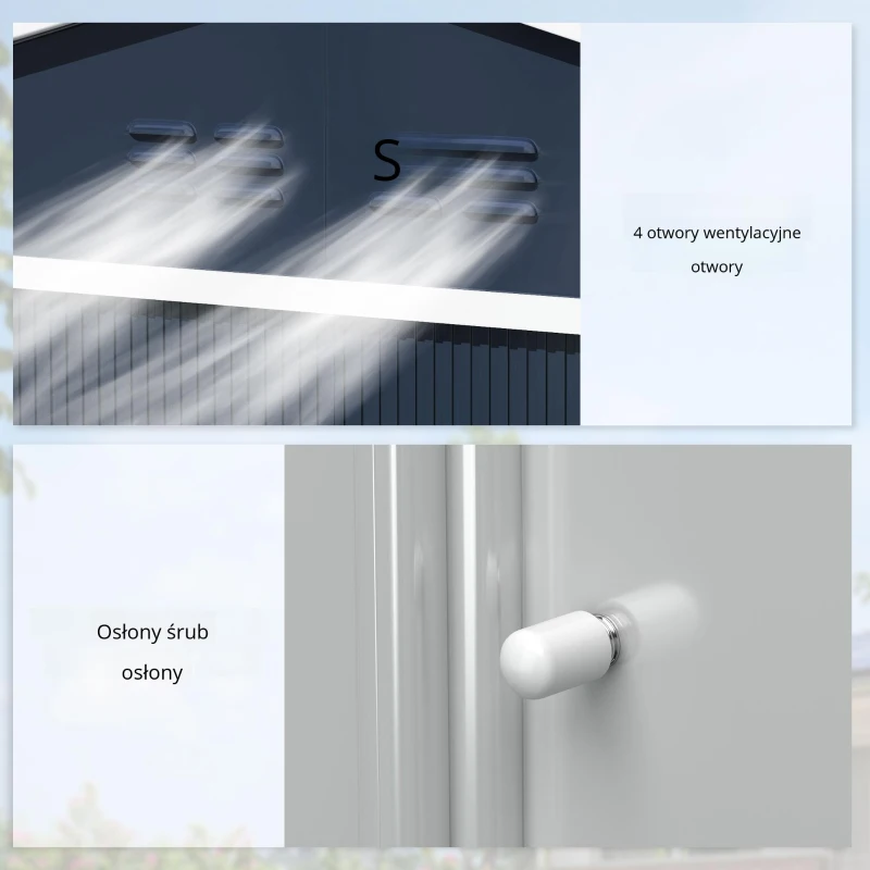 Outsunny Metalowy schowek na narzędzia z drzwiami przesuwnymi i oknami wentylacyjnymi, 277 x 195 x 192 cm, ciemnoszary