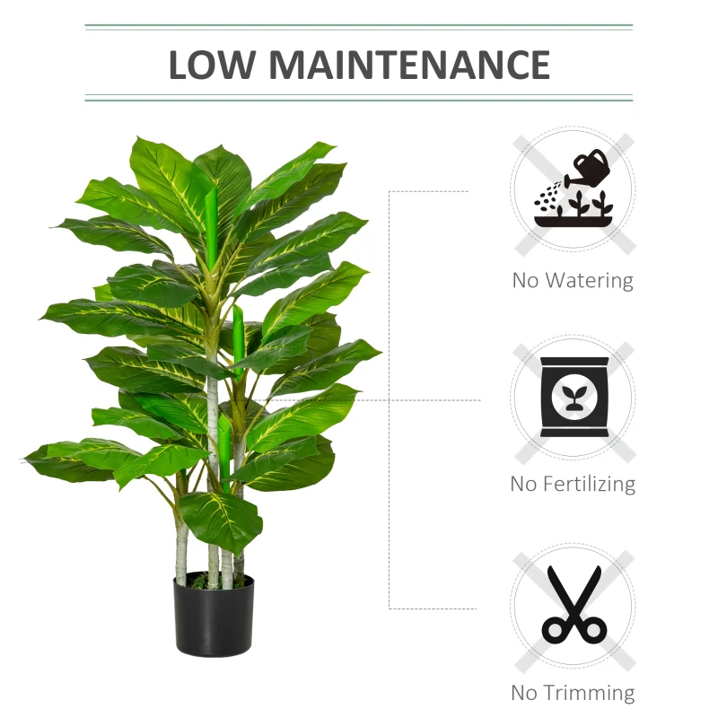 HOMCOM Plantă Artificială cu 33 de Frunze pentru Uz Interior și Exterior cu Ghiveci, Plantă Falsă în PEVA, PE și Ciment, 95 cm, Verde(m-5)