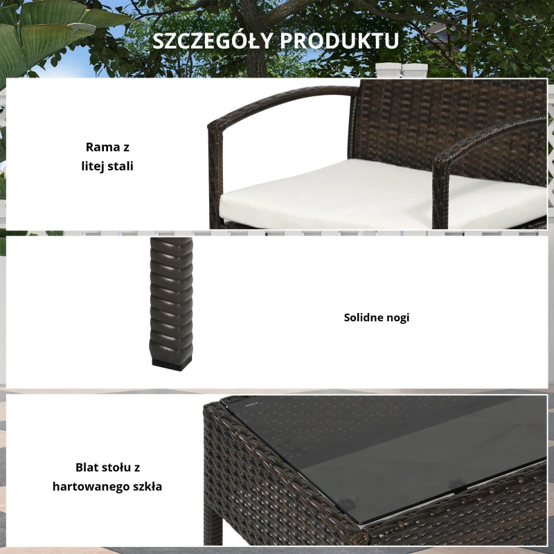 Outsunny zestaw mebli ogrodowych z technorattanu 4-częściowy brązowy + kremowy