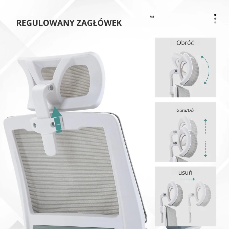 Vinsetto Ergonomiczne Krzesło Biurowe, Regulowana Podgłówka, 58 x 61 x 119 cm, Szary