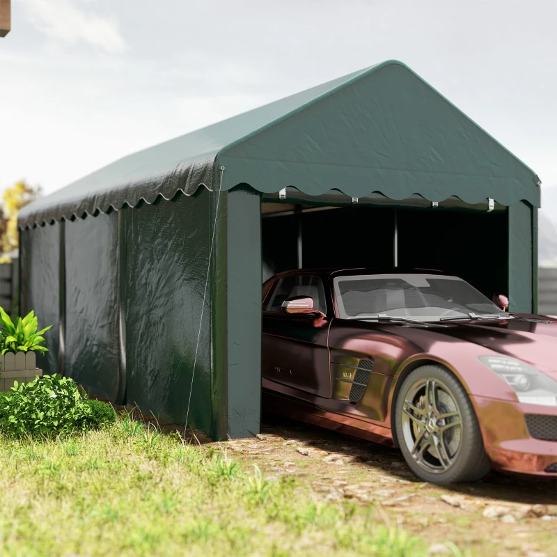 Outsunny Tente garage carport 3 x 6m Auvent de voiture robuste avec 2 portes enroulables, toile 200g PE, vert