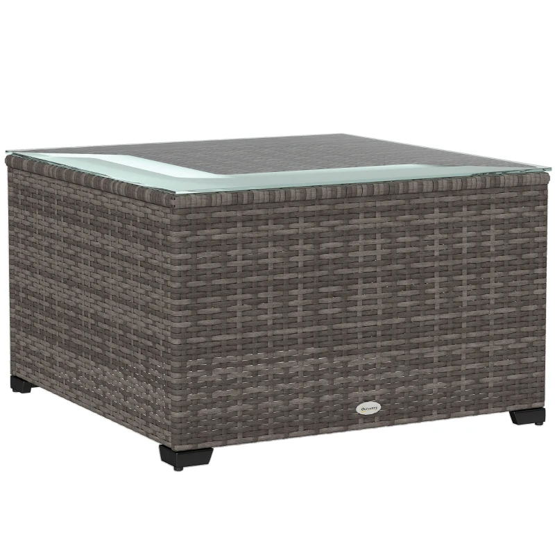 Outsunny 62 x 62cm Glass-Top Rattan Side Table - Dark Grey