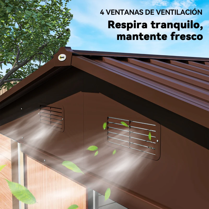 Outsunny Caseta de Jardín Exterior 4,84m² 278x195x215cm con 2 Puertas y 4 Ventanas para Almacenamiento de Herramientas Natural