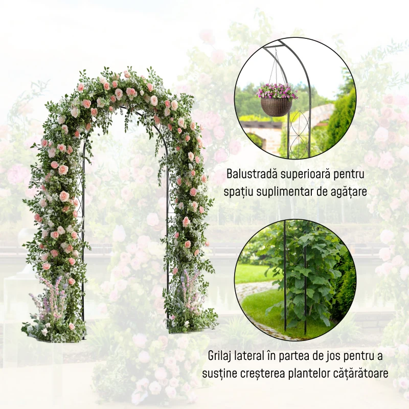 Outsunny Arc pentru Trandafiri si Plante Caţaratoare din Otel, Arc de Gradina ca Suport pentru Plante si Decoratiuni
