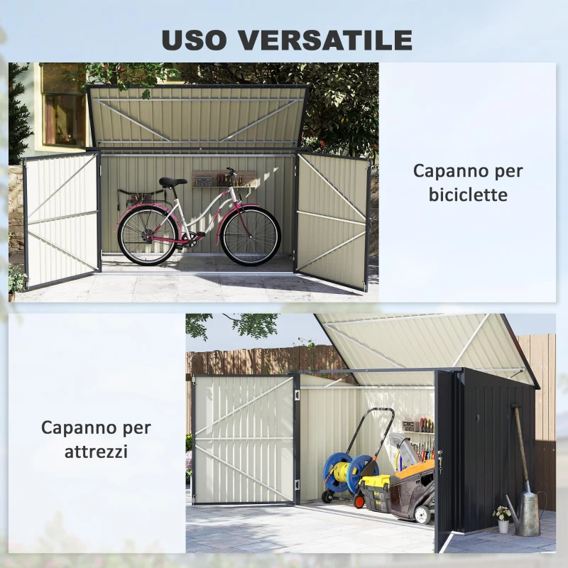 Outsunny Copribidoni in Acciaio per 3 Cassonetti da 240L con 2 Porte e Coperchio, 233x105x118.5/133 cm, Grigio Scuro(m-4)