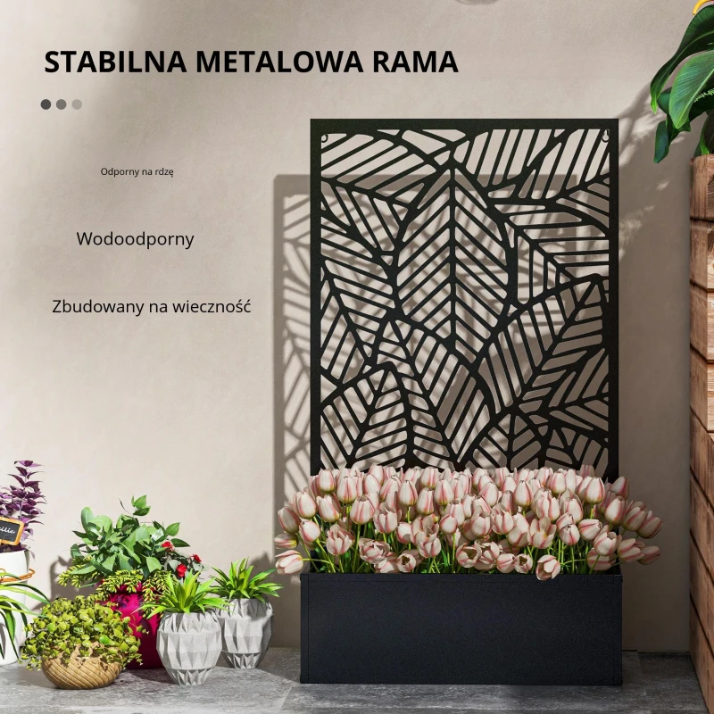 Outsunny Parawan z grządką na zewnątrz, parawan ogrodowy, ścianka działowa z donicą, metal, czarny