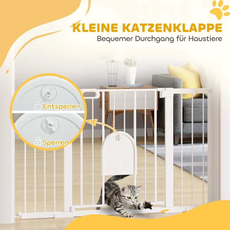 PawHut Türschutzgitter Treppenschutzgitter Hunde Absperrgitter Schutzgitter für Haustier Hundegitter Klemmbefestigung Metall ABS Weiß 75-131 x 76 cm