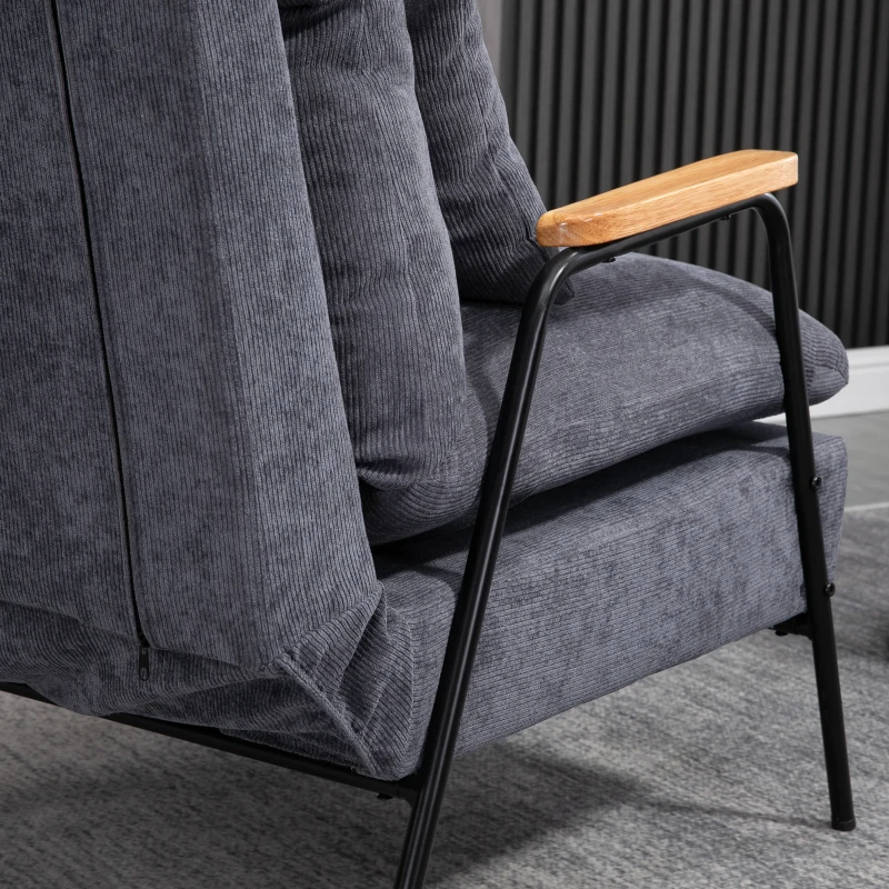 HOMCOM Fotel z otomaną, fotel relaksacyjny z regulowanym oparciem, szary