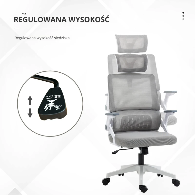 Vinsetto Ergonomiczne Krzesło Biurowe, Regulowana Podgłówka, 58 x 61 x 119 cm, Szary