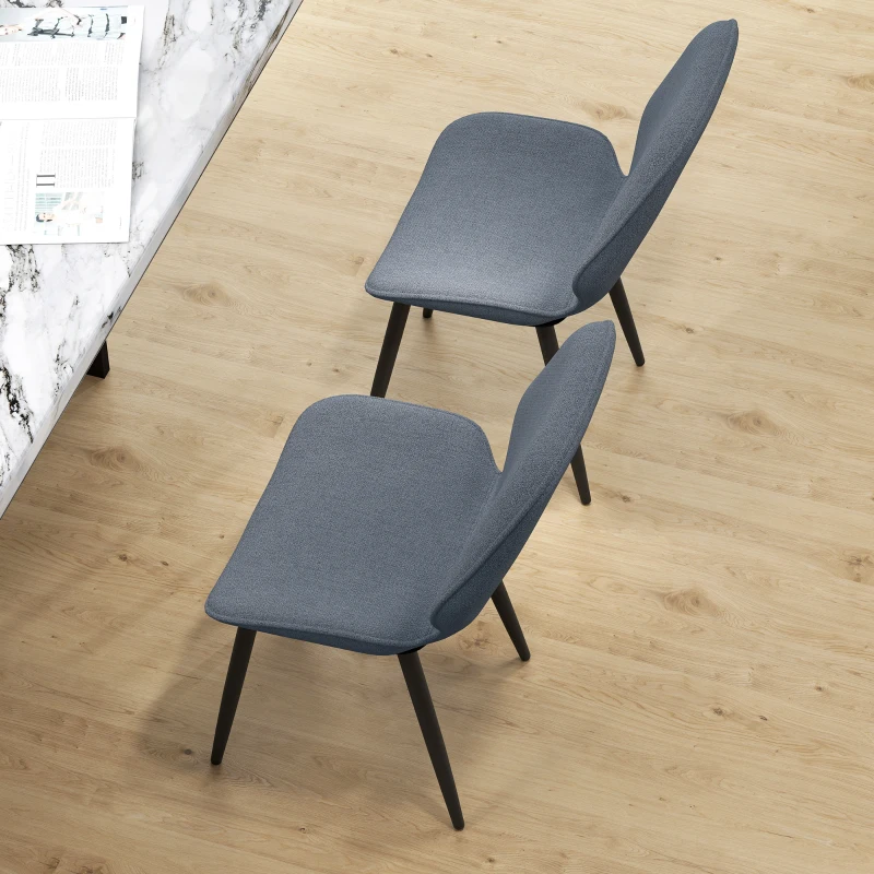 HOMCOM Set 2 Sedie da Pranzo con Schienale Ricurvo, in Tessuto Effetto Lino, Schiuma e Acciaio, 46x56x86 cm, Grigio e Nero