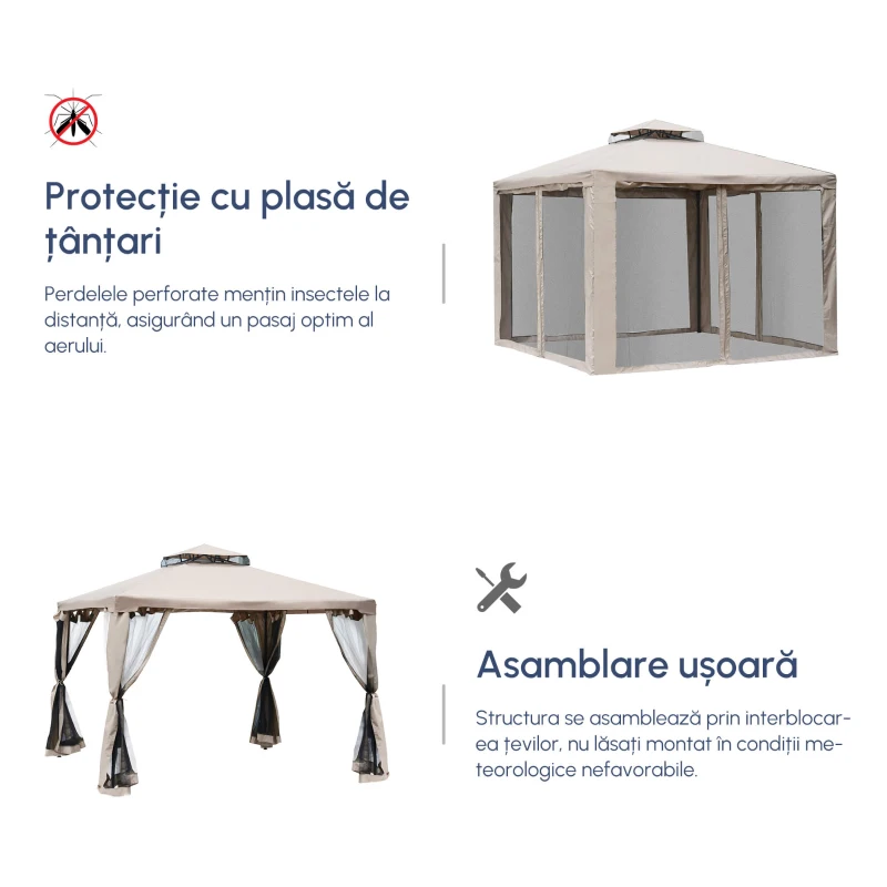 Outsunny Foisor de Gradina cu Plasa de Tantari din Metal si Poliester 294x294cm(m-7)