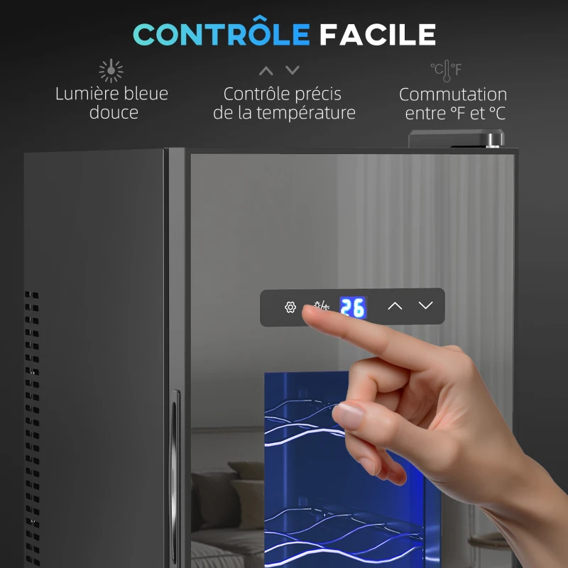HOMCOM Cave à vin 12 bouteille 30L thermoélectrique double et silencieux avec porte en verre, LED, écran numérique, noir