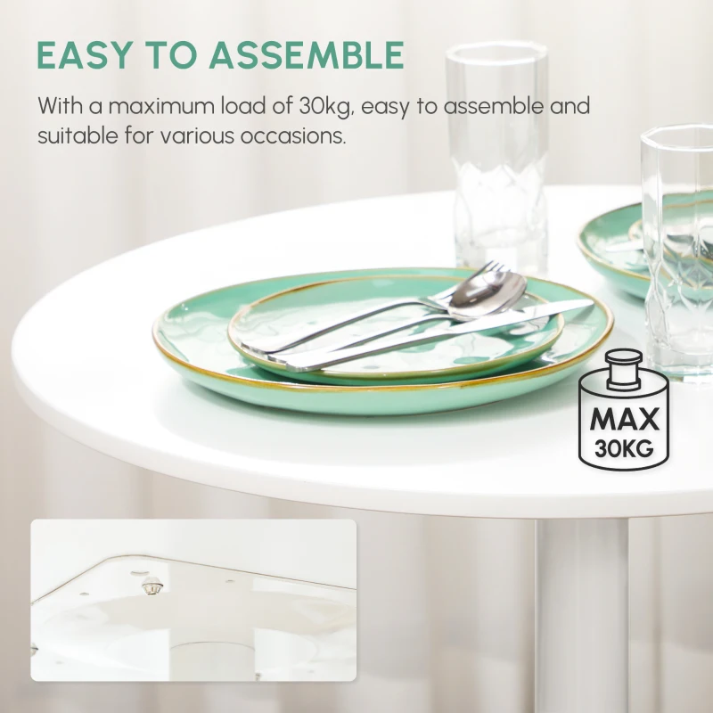 HOMCOM 75H x Φ70cm Two-Person Minimalistic Dining Table - White