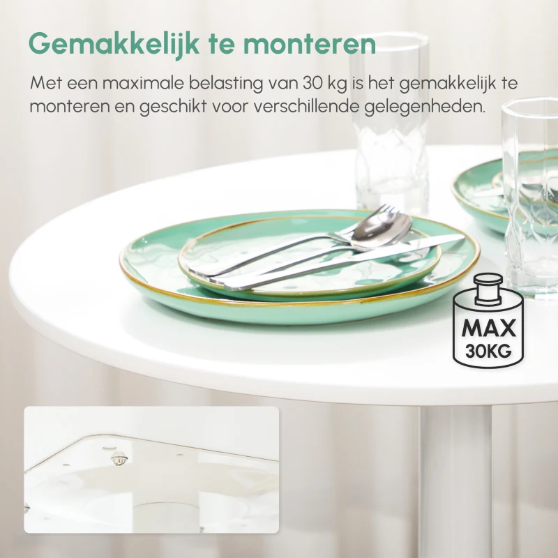 HOMCOM Eettafel voor 2 Personen, Ronde Tafelblad, Stalen Voet, wit, 70 x 70 x 75 cm