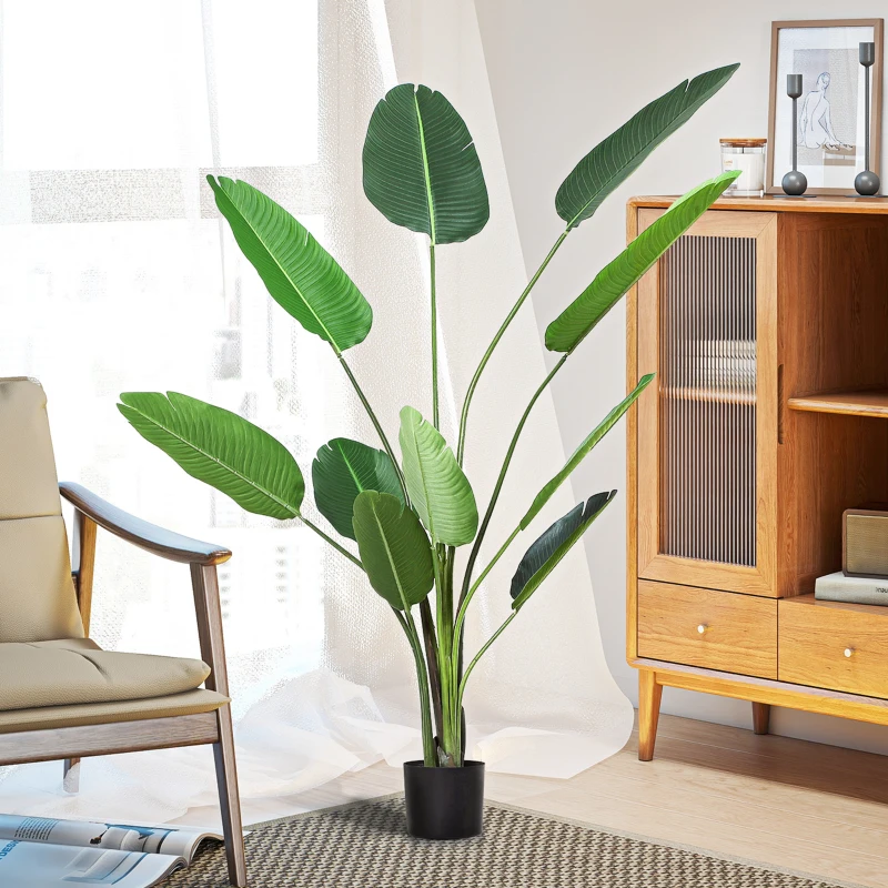 Outsunny Planta de Decoración Artificial de Palma Árbol Realista con Maceta 10 Hojas Ф18x180cm para Interior No Requiere Instalación