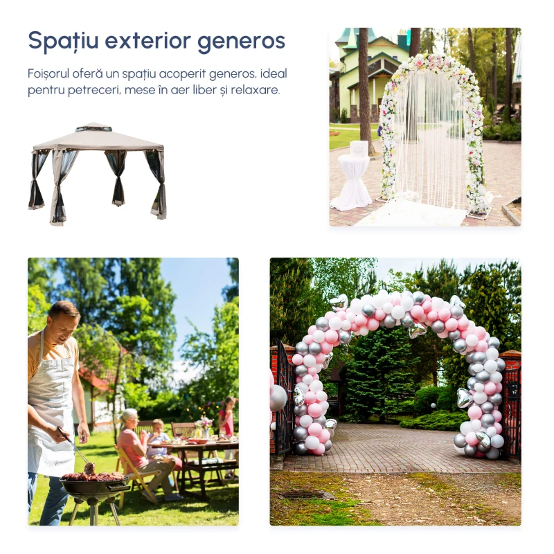 Outsunny Foisor de Gradina cu Plasa de Tantari din Metal si Poliester 294x294cm(m-4)