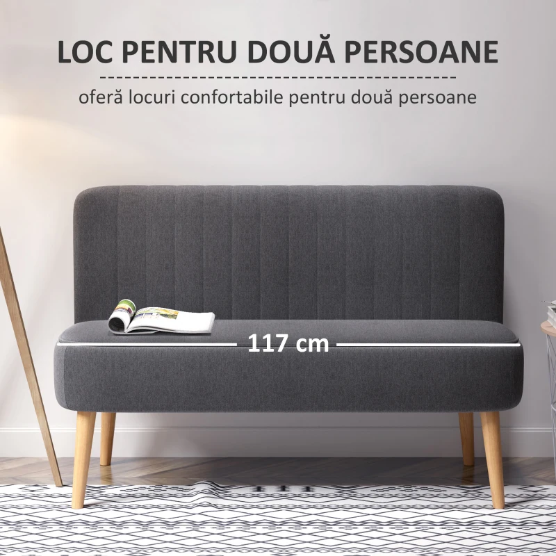 Homcom Canapea Minimalista – Gri inchis, Compacta & Fara Cotiere(m-4)