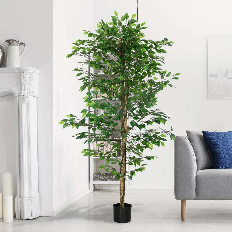 HOMCOM Künstlicher Ficus-Baum, realistisch, pflegeleicht, inkl. Topf, 180 cm hoch, Grün(m-6)